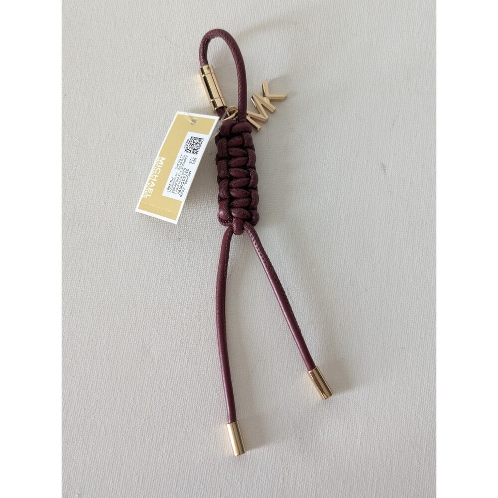 NWT Michael Kors Mulberry Braided Cord & Gold Logo Bag Charm Keychain Fob